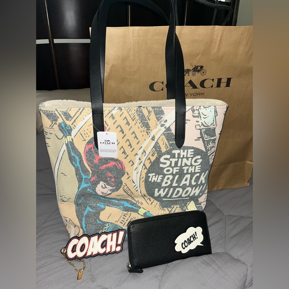 🕷️COACH X MARVEL BLACK WIDOW LIMITED EDITION TOTE, WALLET & HANGTAG🕷️